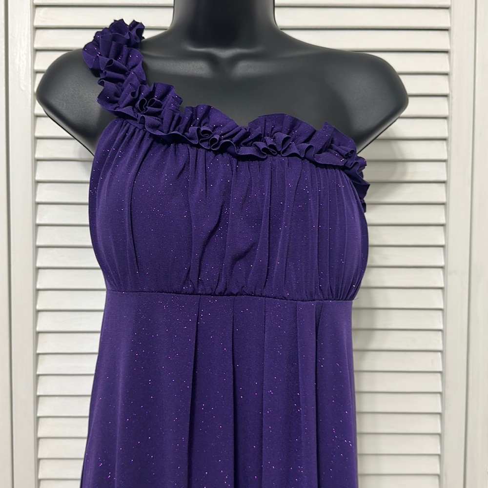 EN FOCUS STUDIO SZ 12 Ruffled 1 Shoulder/Neckline Shimmer Sparkle Babydoll Dress